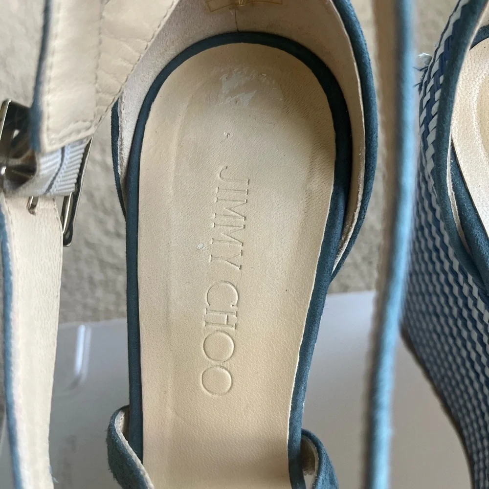 Jimmy Choo Portia 120 Raffia Wedge Sandals Authentic